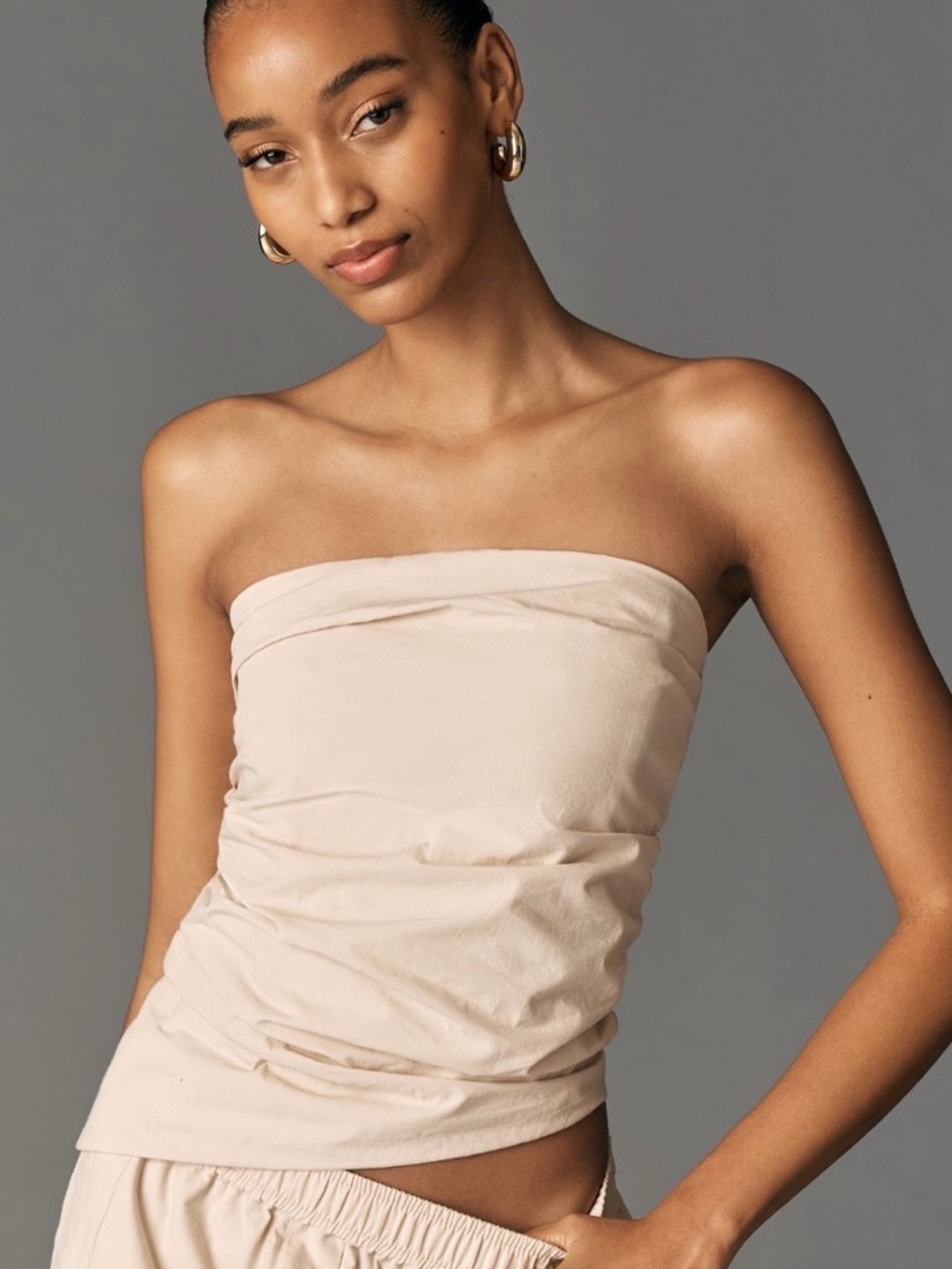 Anthropologie Strapless Ruched Top by Maeve in Beige. Size XL. Brand new!